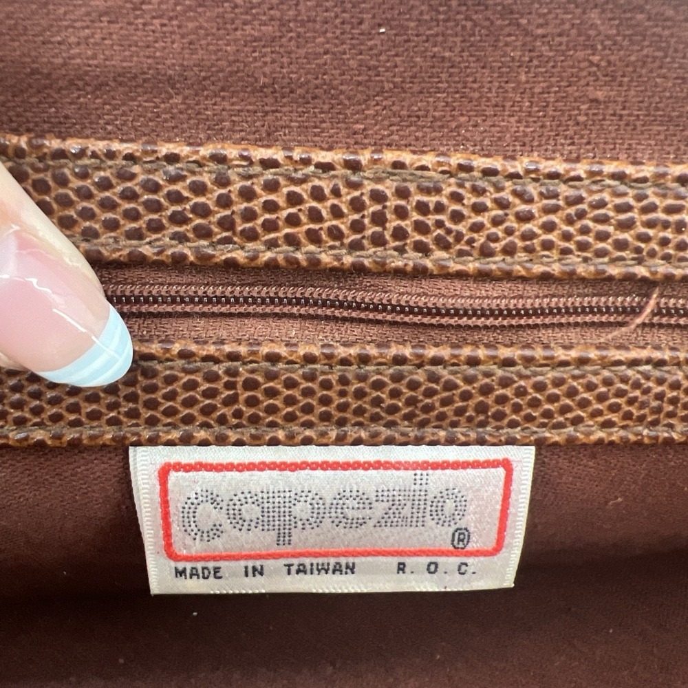 Vintage Capezio Brown Leather Bag Laptop Briefcase Snake Print Gold Tone - Picture 11 of 14
